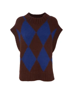 Argyle GiletBordeaux/Blue in Wool