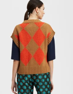 Argyle GiletCamel / Orange in Wool