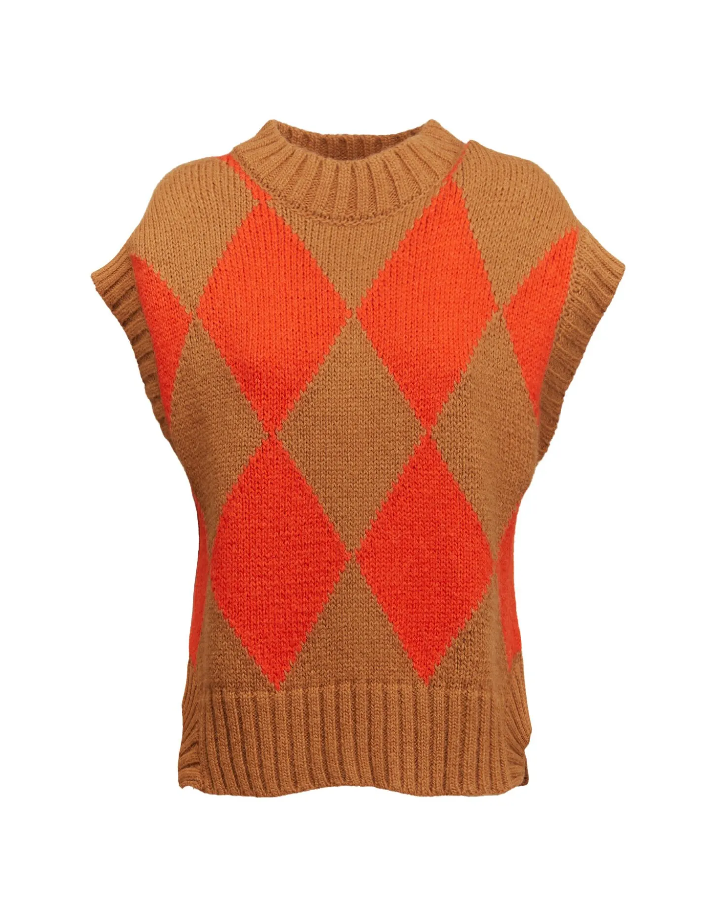 Argyle GiletCamel / Orange in Wool