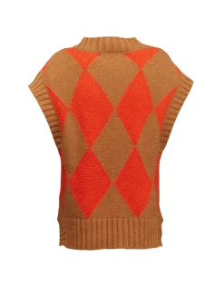 Argyle GiletCamel / Orange in Wool