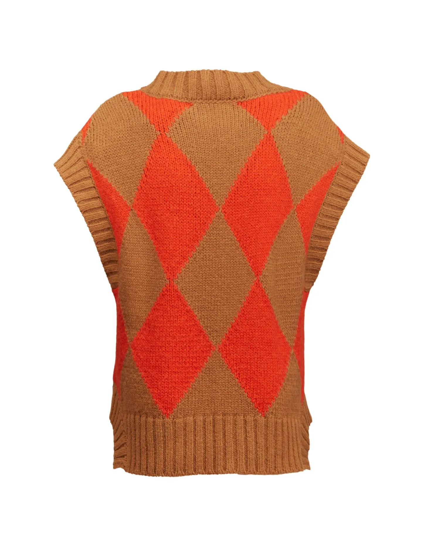 Argyle GiletCamel / Orange in Wool