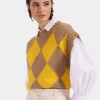 Argyle GiletCamel/Yellow in Wool