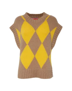 Argyle GiletCamel/Yellow in Wool