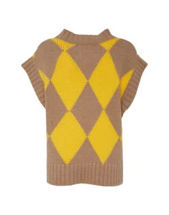 Argyle GiletCamel/Yellow in Wool