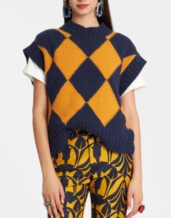 Argyle GiletNavy & Yellow in Wool