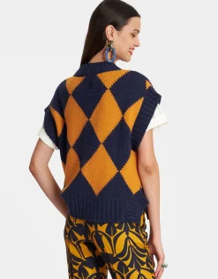 Argyle GiletNavy & Yellow in Wool
