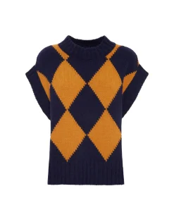 Argyle GiletNavy & Yellow in Wool