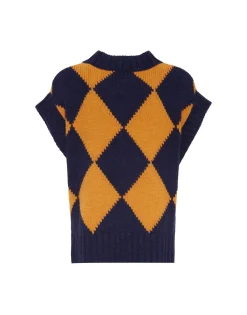 Argyle GiletNavy & Yellow in Wool