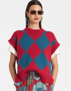 Argyle GiletRed & Blue in Wool