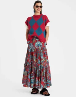 Argyle GiletRed & Blue in Wool