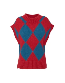 Argyle GiletRed & Blue in Wool
