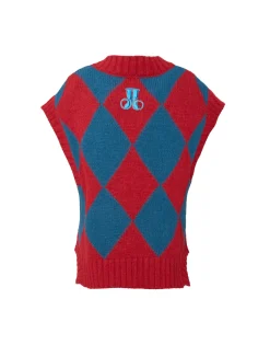 Argyle GiletRed & Blue in Wool