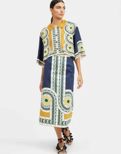 Baia SkirtMudejar Plac&eacute;e Blue in Flat Cotton Stretch