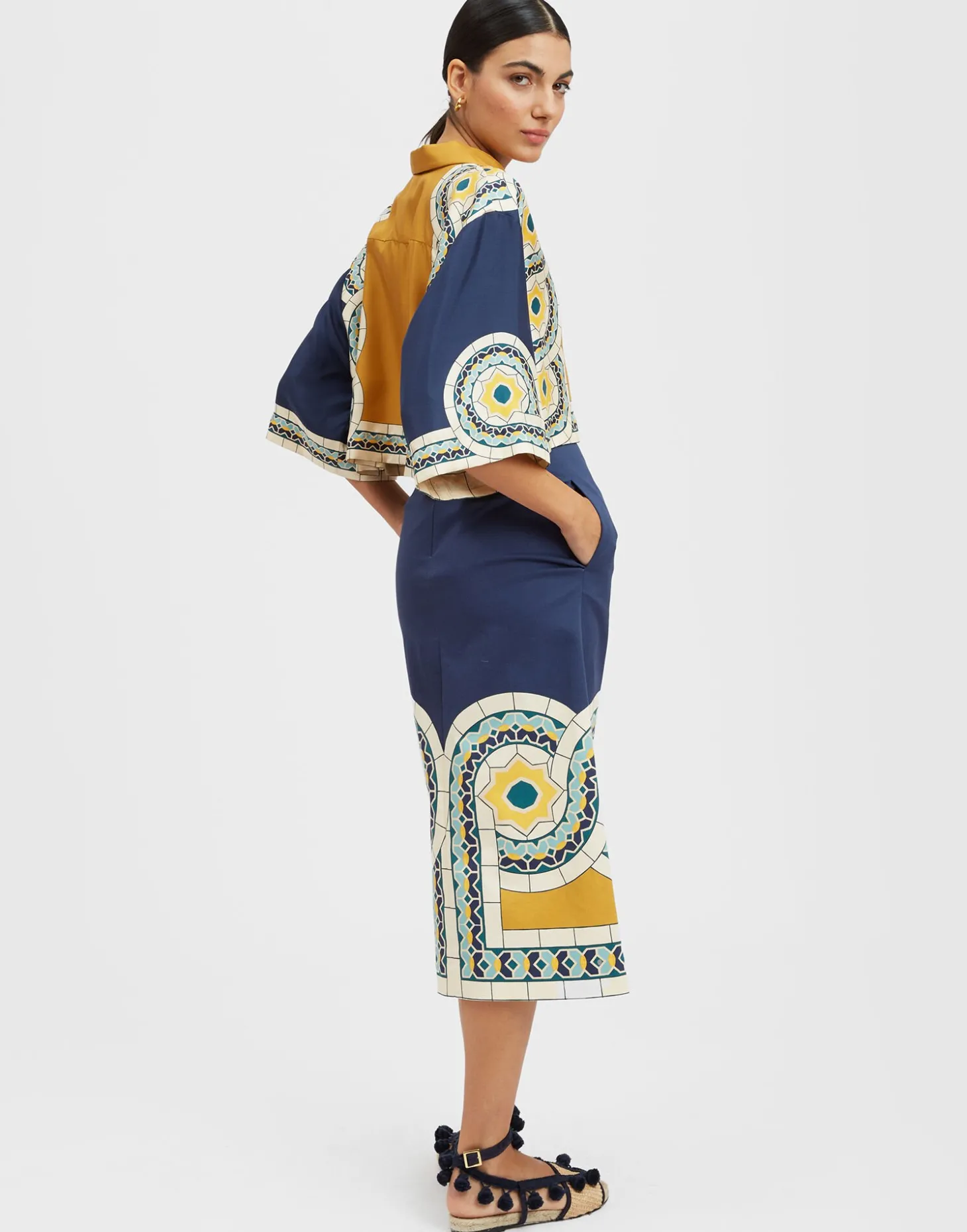 Baia SkirtMudejar Placée Blue in Flat Cotton Stretch