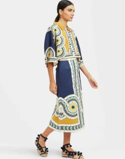 Baia SkirtMudejar Placée Blue in Flat Cotton Stretch