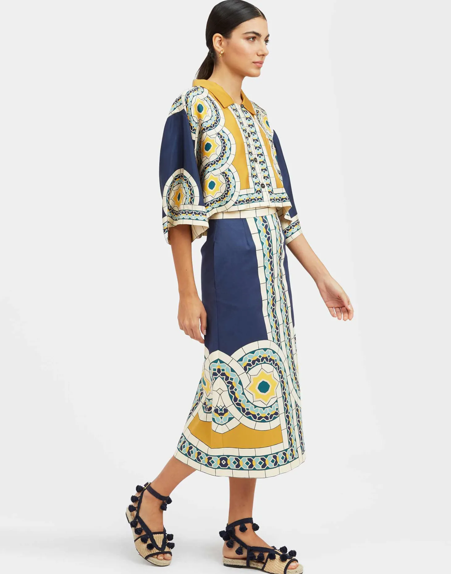 Baia SkirtMudejar Placée Blue in Flat Cotton Stretch