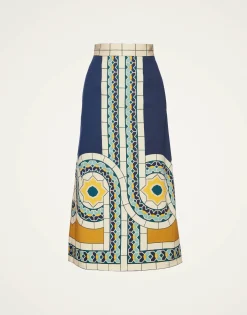 Baia SkirtMudejar Placée Blue in Flat Cotton Stretch