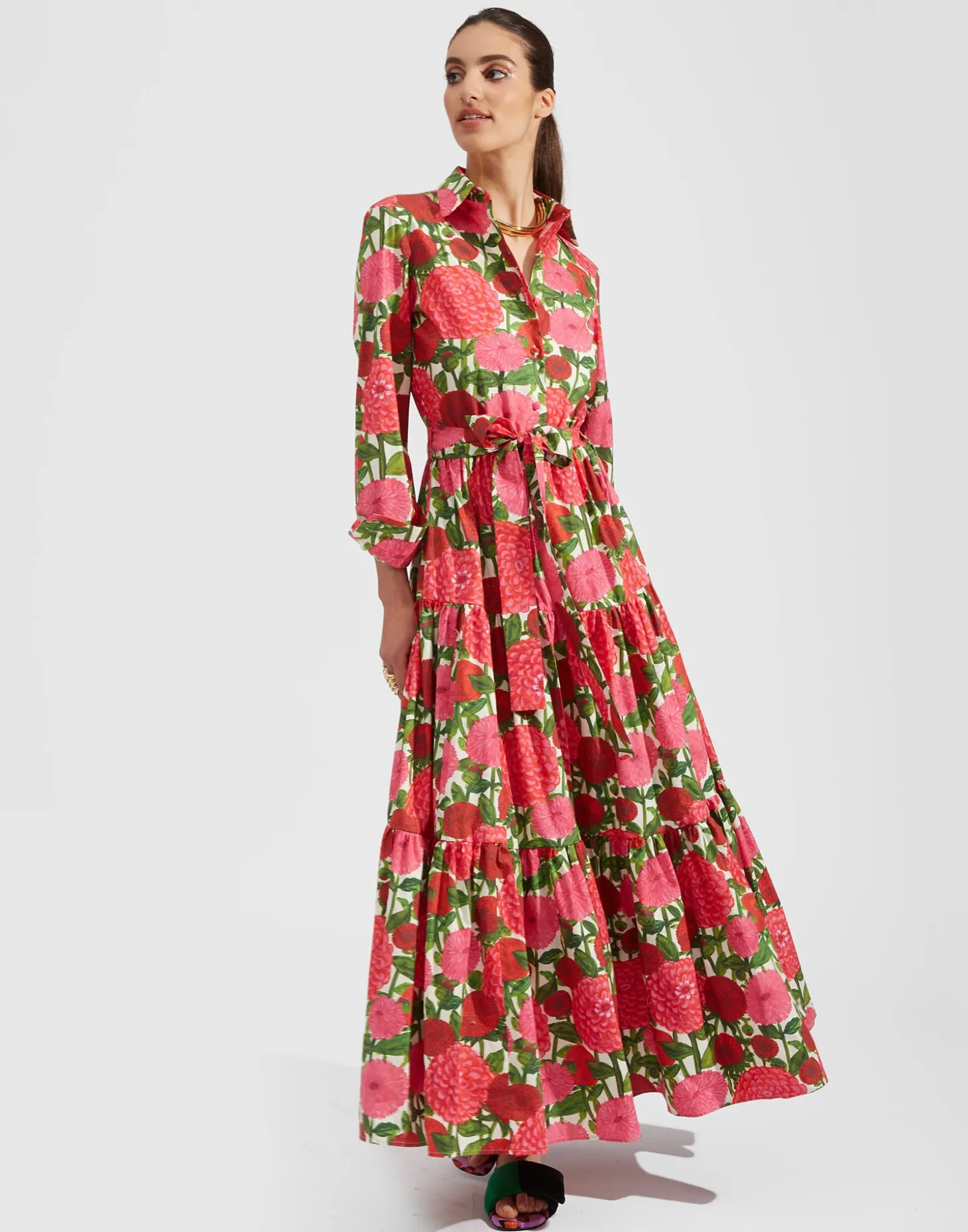 Bellini DressPink Dahlias in Popeline Cotton