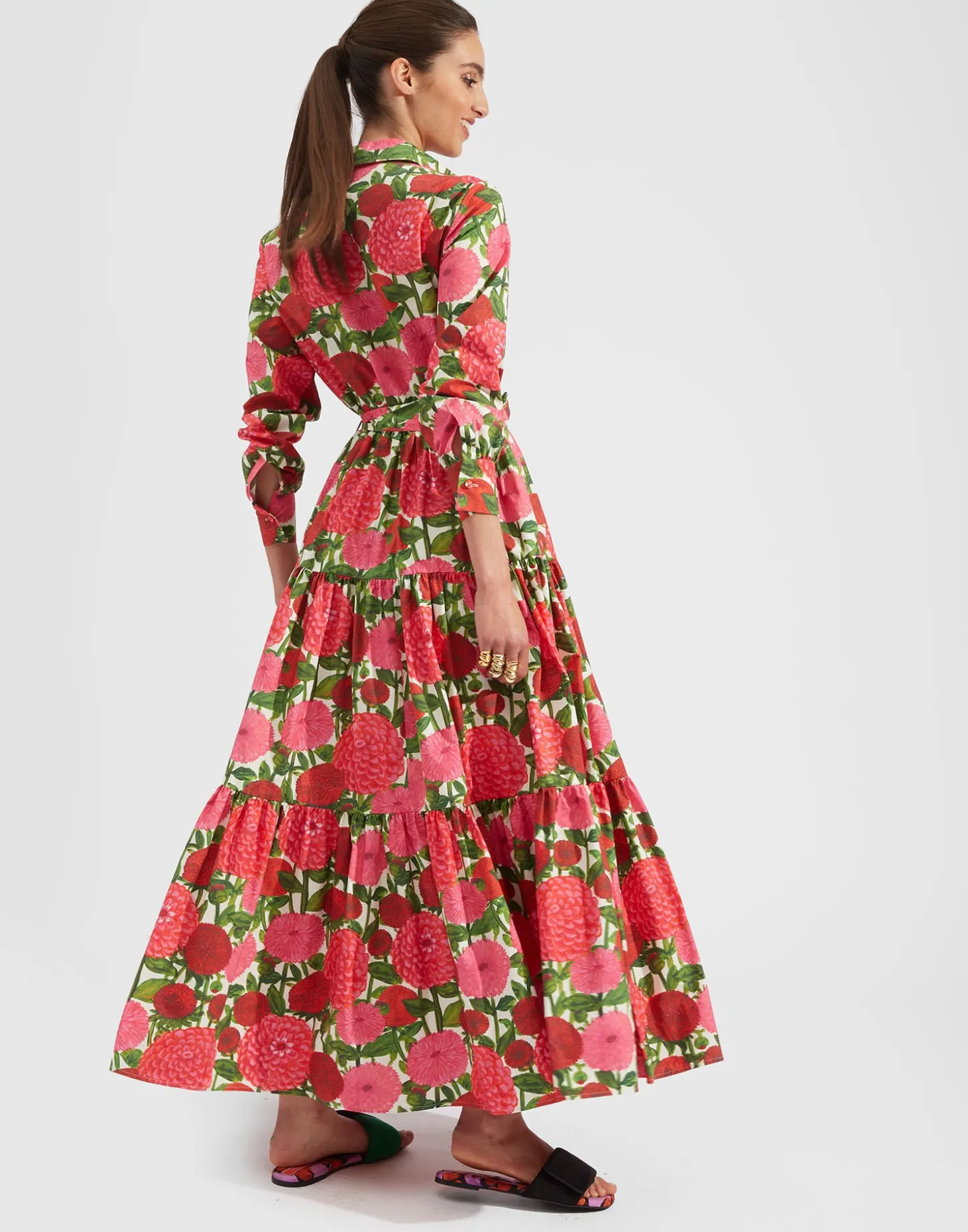 Bellini DressPink Dahlias in Popeline Cotton