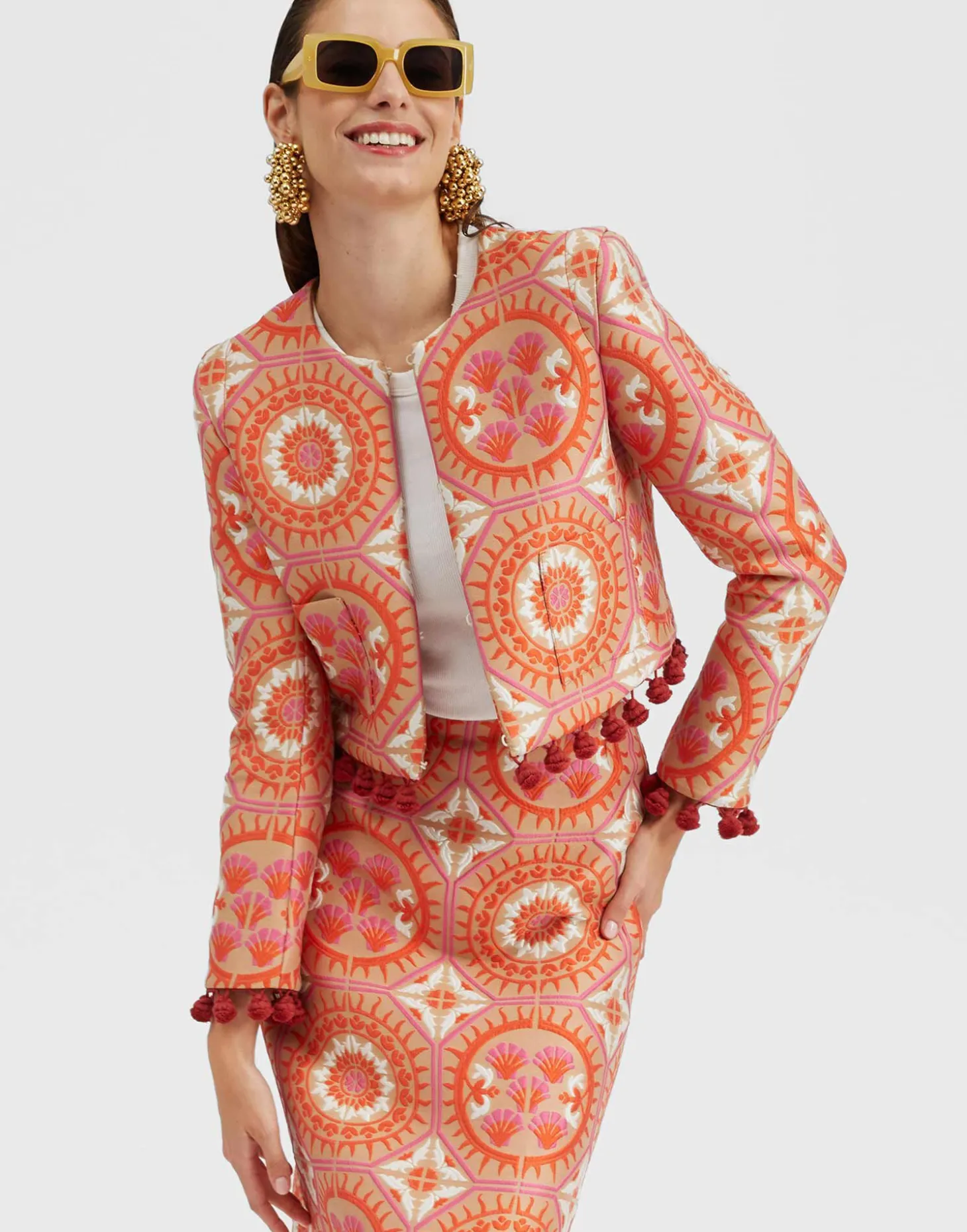 Bijoux JacketSun Orange in Jacquard With Tassels