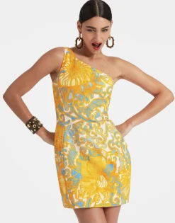 Bold Shoulder Mini DressAnemone Orange in Shot Cotton