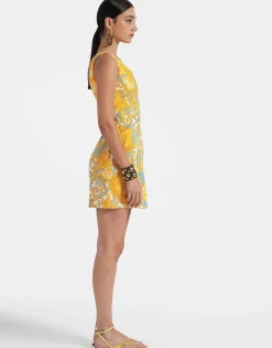 Bold Shoulder Mini DressAnemone Orange in Shot Cotton