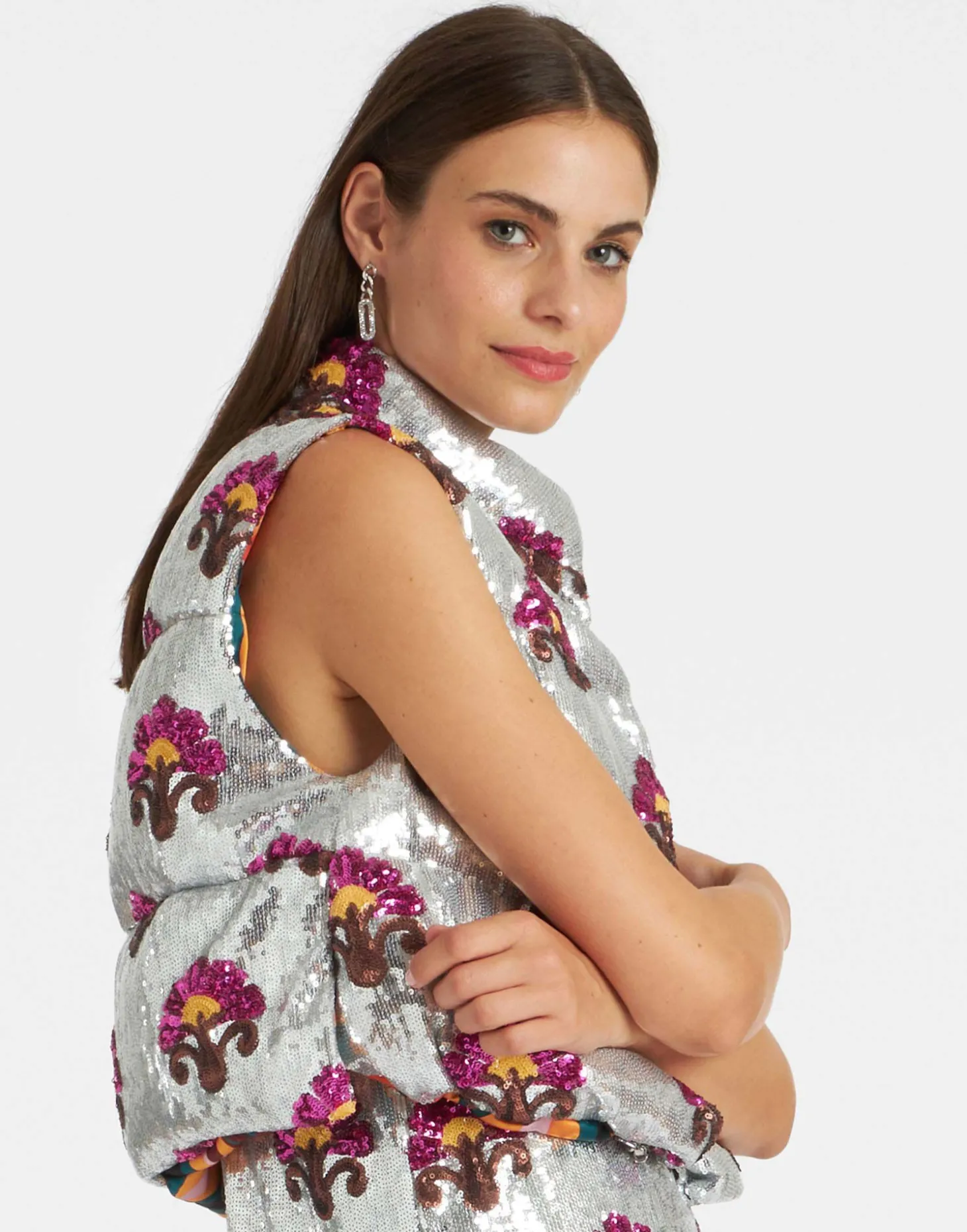 Bonbon Puffer VestSilver in Textured Sequins