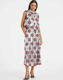 Bonbon Puffer VestSilver in Textured Sequins