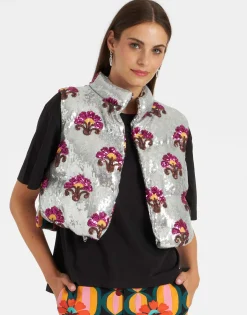 Bonbon Puffer VestSilver in Textured Sequins