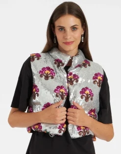 Bonbon Puffer VestSilver in Textured Sequins