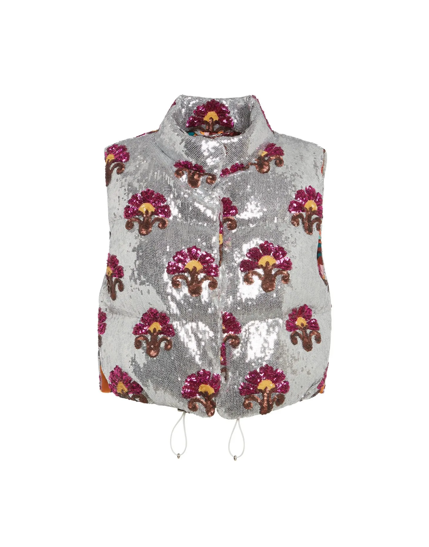 Bonbon Puffer VestSilver in Textured Sequins
