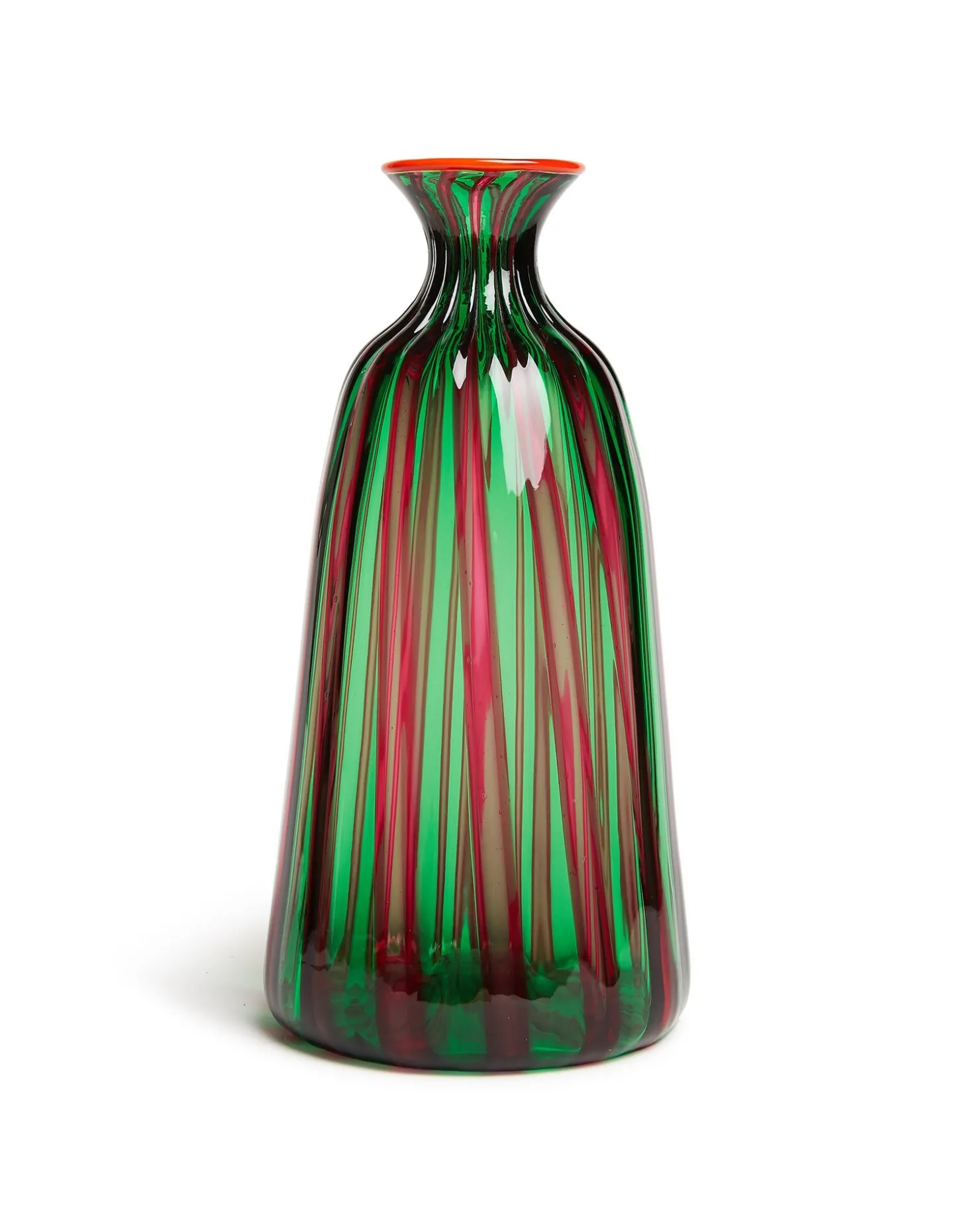 Bottiglia Vase (Ridged)Verde/Fucsia in Glass