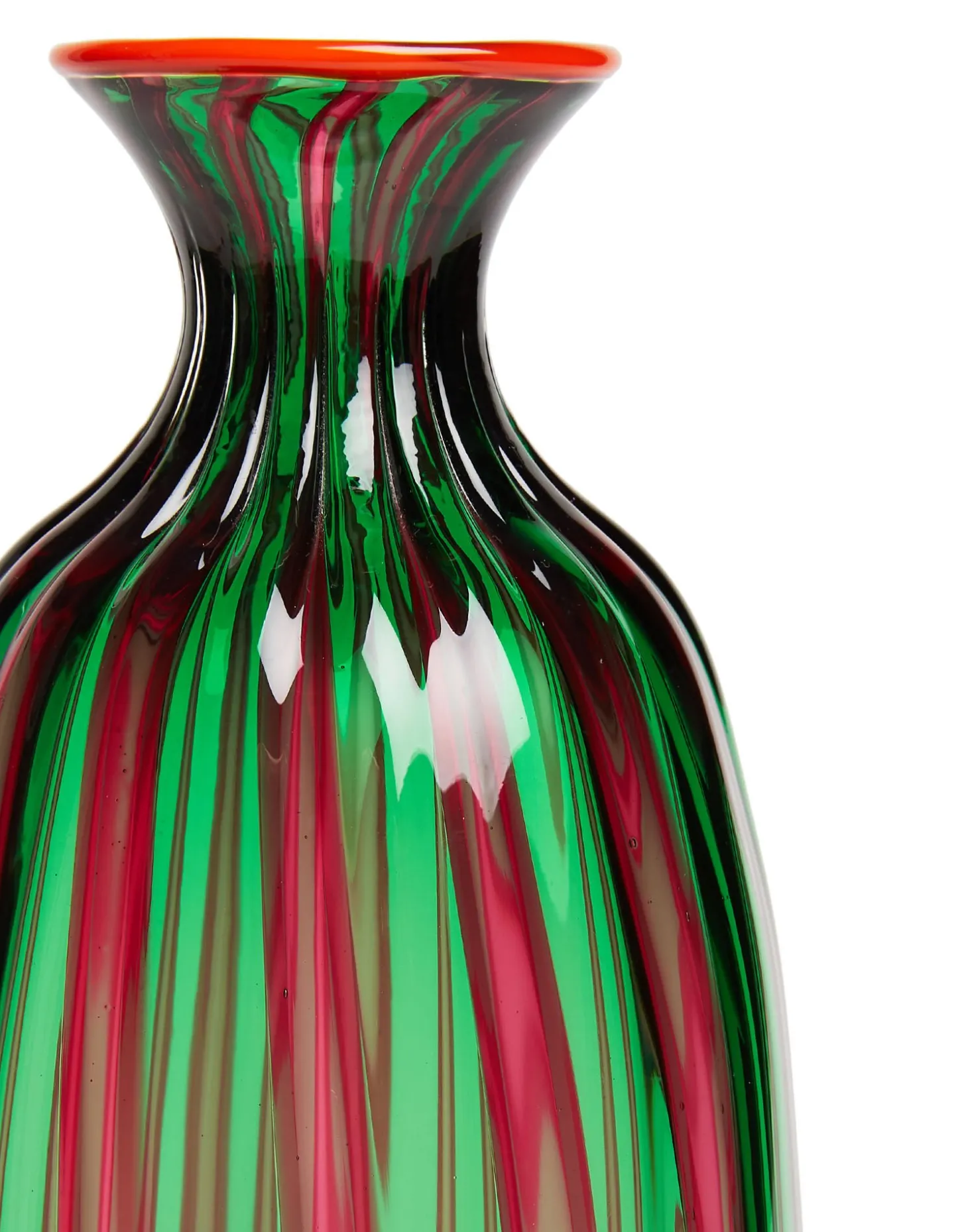 Bottiglia Vase (Ridged)Verde/Fucsia in Glass