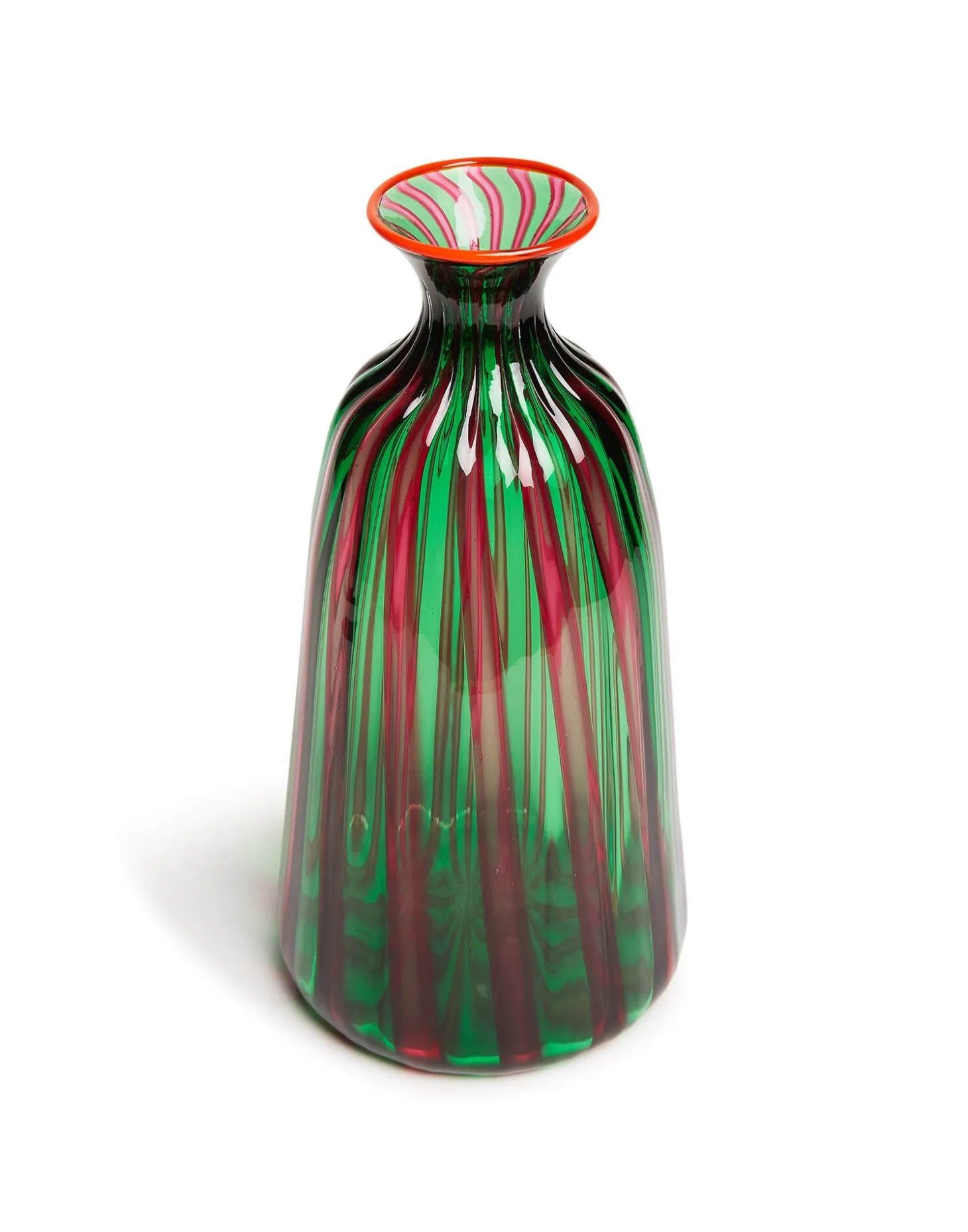 Bottiglia Vase (Ridged)Verde/Fucsia in Glass