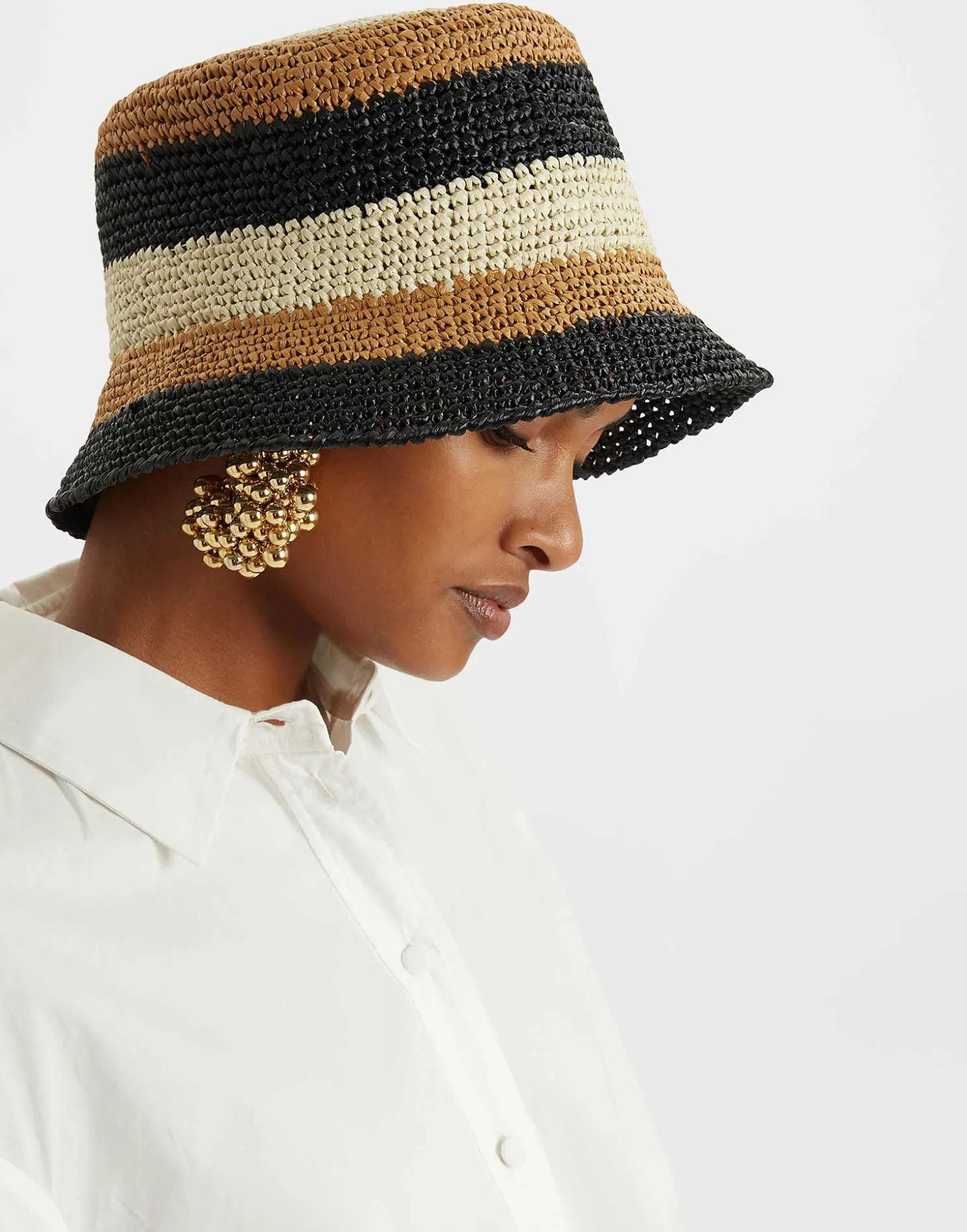 Bucket HatColor Block Light Beige in Raffia Crochet