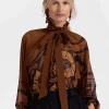 Cerere BlouseBig Blooms Plac&eacute;e Brown in Silk Chiffon