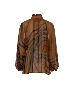 Cerere BlouseBig Blooms Plac&eacute;e Brown in Silk Chiffon