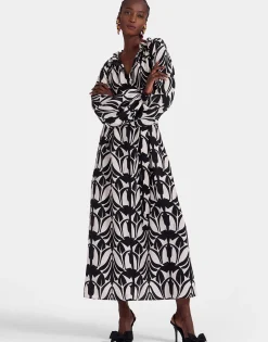 Cerere Shirt DressPapyrus Black & White in Crepe De Chine Silk