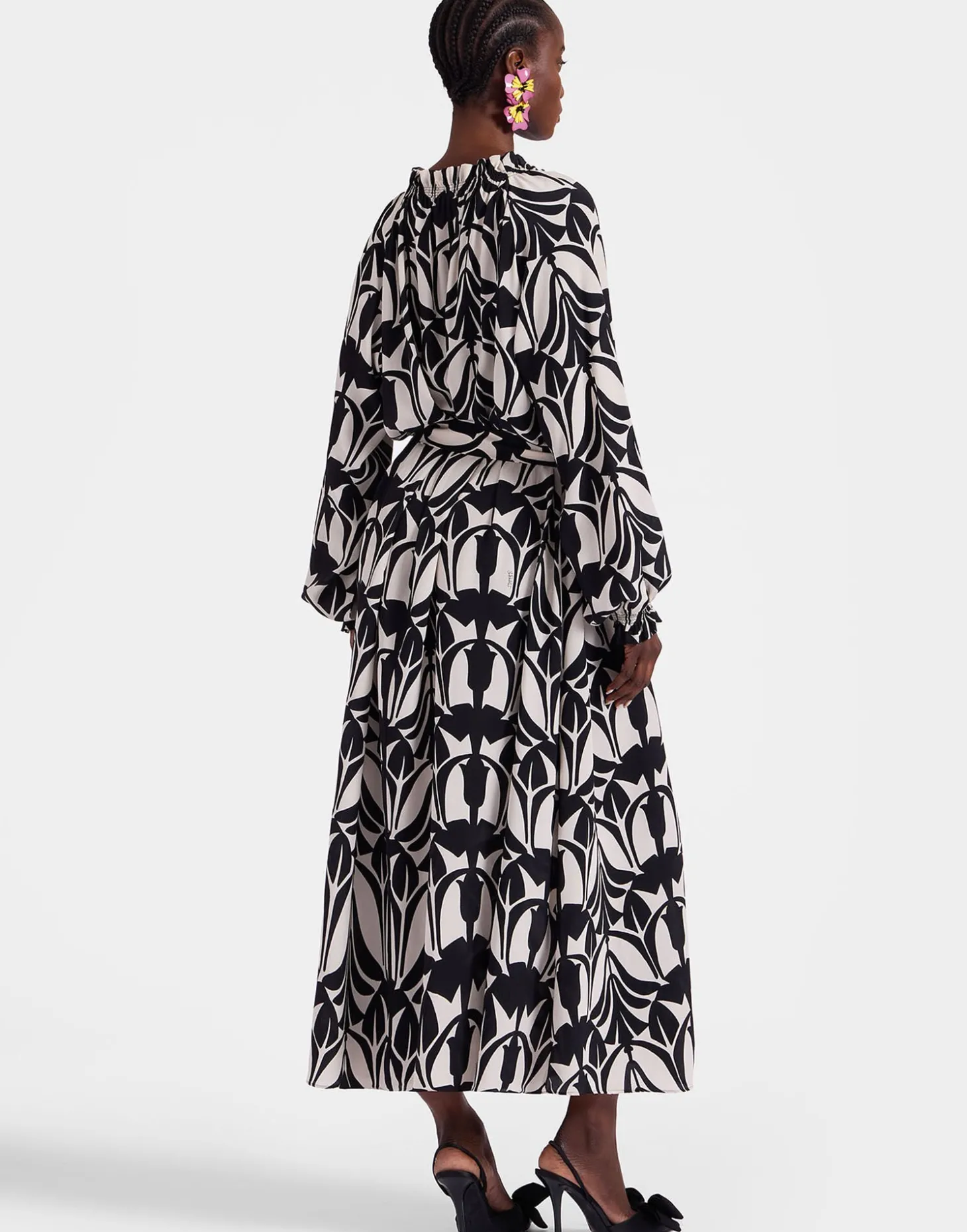 Cerere Shirt DressPapyrus Black & White in Crepe De Chine Silk