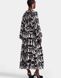 Cerere Shirt DressPapyrus Black & White in Crepe De Chine Silk
