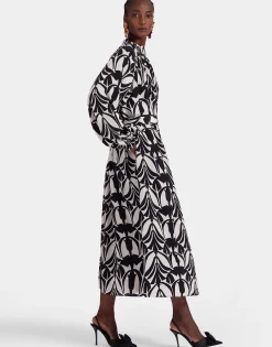 Cerere Shirt DressPapyrus Black & White in Crepe De Chine Silk
