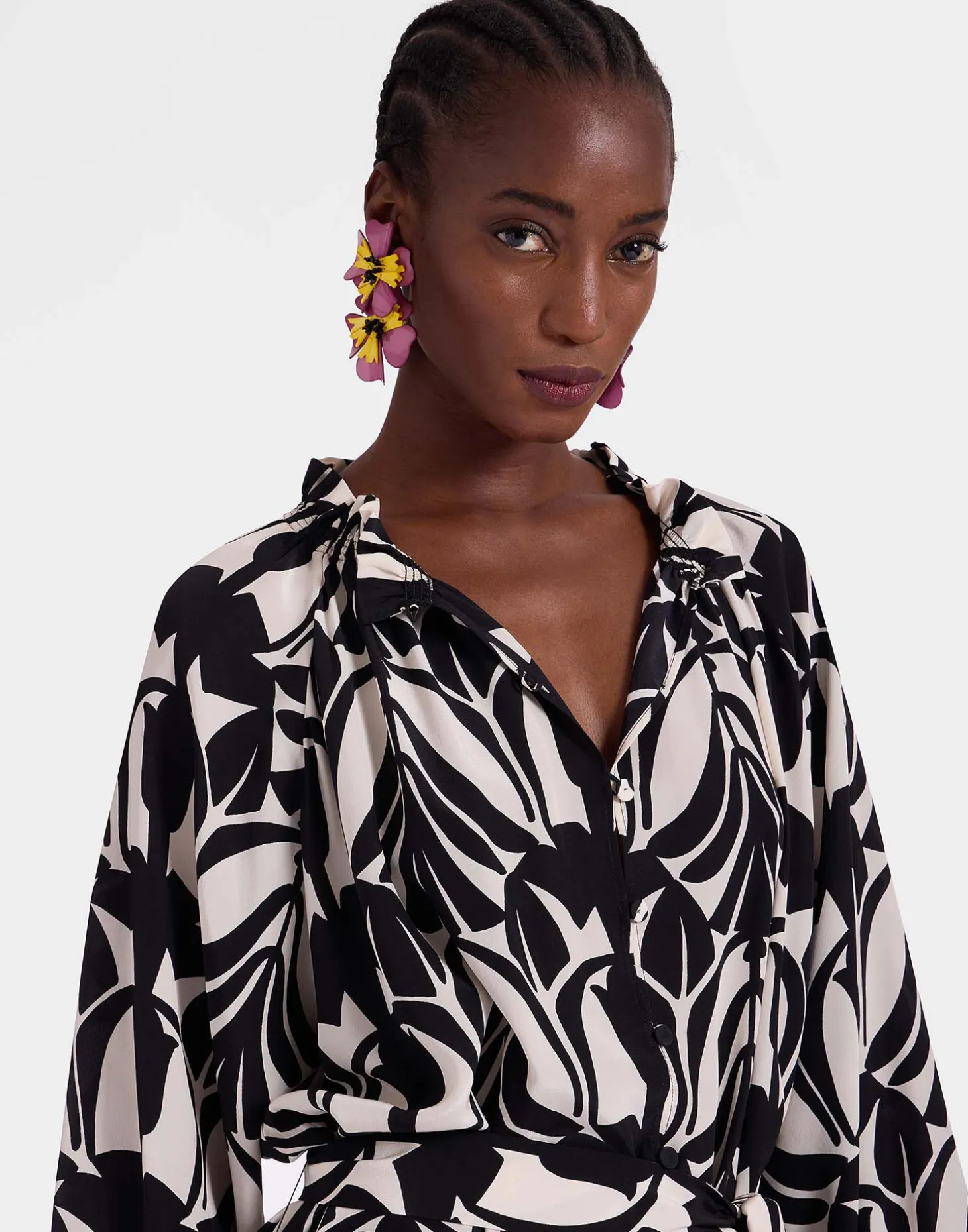 Cerere Shirt DressPapyrus Black & White in Crepe De Chine Silk