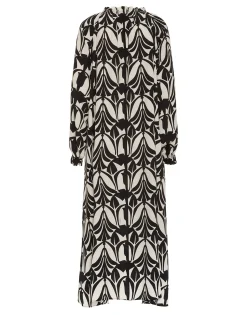 Cerere Shirt DressPapyrus Black & White in Crepe De Chine Silk