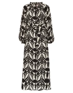 Cerere Shirt DressPapyrus Black & White in Crepe De Chine Silk