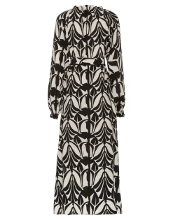 Cerere Shirt DressPapyrus Black & White in Crepe De Chine Silk