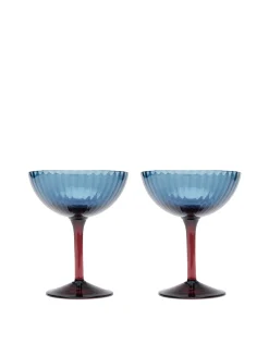 Champagne Coupe Set of 2Blu Fum&eacute; in Glass