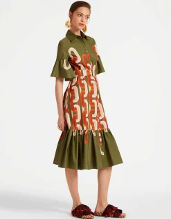 Choux Midi DressPrometheus Plac&eacute;e Camouflage in Summer Poplin