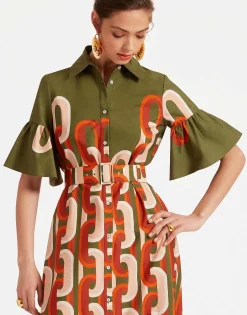 Choux Midi DressPrometheus Placée Camouflage in Summer Poplin