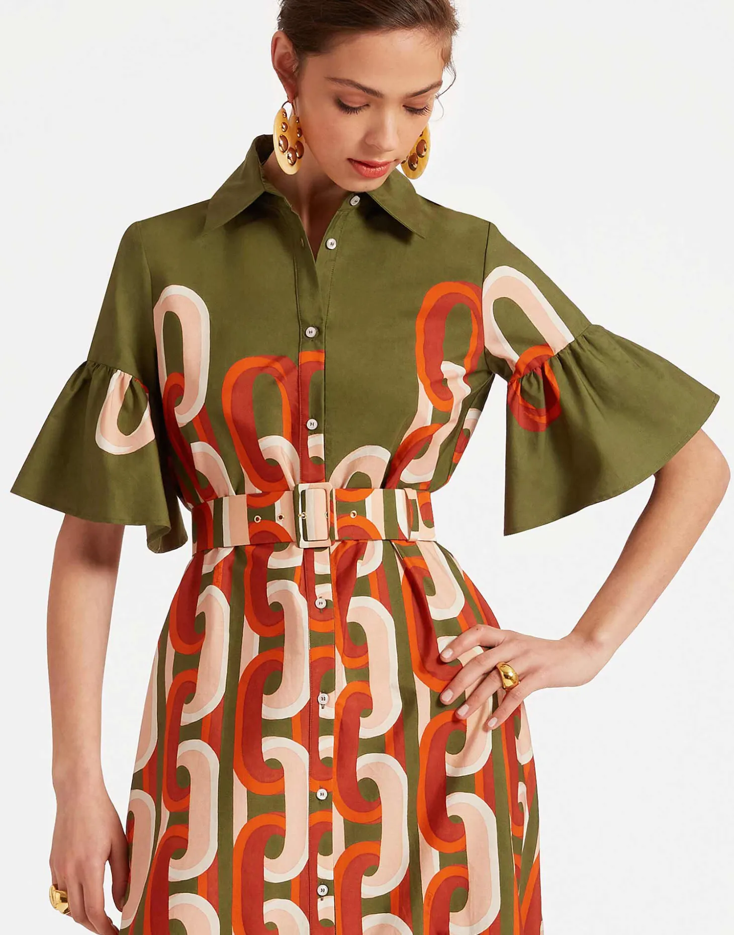 Choux Midi DressPrometheus Placée Camouflage in Summer Poplin