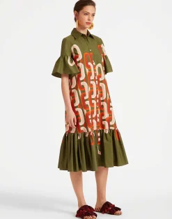 Choux Midi DressPrometheus Placée Camouflage in Summer Poplin